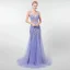 Luxe Lavande Transparentes Robe De Soirée 2019 Trompette / Sirène Encolure Dégagée Sans Manches Perlage Gland Train De Balayage Volants Dos Nu Robe De Ceremonie