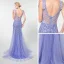 Luxe Lavande Transparentes Robe De Soirée 2019 Trompette / Sirène Encolure Dégagée Sans Manches Perlage Gland Train De Balayage Volants Dos Nu Robe De Ceremonie