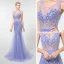 Luxe Lavande Transparentes Robe De Soirée 2019 Trompette / Sirène Encolure Dégagée Sans Manches Perlage Gland Train De Balayage Volants Dos Nu Robe De Ceremonie