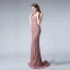 Elegant Gold Lace Evening Dresses  2019 Trumpet / Mermaid Spaghetti Straps Short Sleeve Beading Sweep Train Backless Formal Dresses