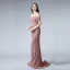 Elegant Gold Lace Evening Dresses  2019 Trumpet / Mermaid Spaghetti Straps Short Sleeve Beading Sweep Train Backless Formal Dresses