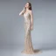 Haut de Gamme Champagne Transparentes Robe De Soirée 2019 Trompette / Sirène Encolure Carrée Sans Manches Paillettes Perlage Gland Train De Balayage Volants Robe De Ceremonie