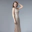 Haut de Gamme Champagne Transparentes Robe De Soirée 2019 Trompette / Sirène Encolure Carrée Sans Manches Paillettes Perlage Gland Train De Balayage Volants Robe De Ceremonie