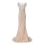 Haut de Gamme Champagne Transparentes Robe De Soirée 2019 Trompette / Sirène Encolure Carrée Sans Manches Paillettes Perlage Gland Train De Balayage Volants Robe De Ceremonie