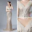 Haut de Gamme Champagne Transparentes Robe De Soirée 2019 Trompette / Sirène Encolure Carrée Sans Manches Paillettes Perlage Gland Train De Balayage Volants Robe De Ceremonie