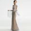 Luxury / Gorgeous Champagne See-through Evening Dresses  2019 Trumpet / Mermaid Scoop Neck Short Sleeve Handmade  Beading Sweep Train Formal Dresses