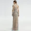 Luxury / Gorgeous Champagne See-through Evening Dresses  2019 Trumpet / Mermaid Scoop Neck Short Sleeve Handmade  Beading Sweep Train Formal Dresses