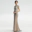 Luxury / Gorgeous Champagne See-through Evening Dresses  2019 Trumpet / Mermaid Scoop Neck Short Sleeve Handmade  Beading Sweep Train Formal Dresses