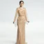 Luxury / Gorgeous Champagne See-through Evening Dresses  2019 Trumpet / Mermaid Scoop Neck Long Sleeve Beading Sash Floor-Length / Long Formal Dresses