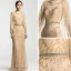Luxury / Gorgeous Champagne See-through Evening Dresses  2019 Trumpet / Mermaid Scoop Neck Long Sleeve Beading Sash Floor-Length / Long Formal Dresses