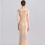 Luxe Champagne Transparentes Robe De Soirée 2019 Trompette / Sirène Col Haut Sans Manches Fait main Perlage Train De Balayage Robe De Ceremonie