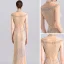 Luxe Champagne Transparentes Robe De Soirée 2019 Trompette / Sirène Col Haut Sans Manches Fait main Perlage Train De Balayage Robe De Ceremonie