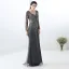 Illusion Champagne Transparentes Robe De Soirée 2019 Trompette / Sirène V-Cou Manches Longues Paillettes Perlage Train De Balayage Robe De Ceremonie