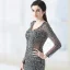 Illusion Champagne Transparentes Robe De Soirée 2019 Trompette / Sirène V-Cou Manches Longues Paillettes Perlage Train De Balayage Robe De Ceremonie