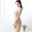 Illusion Champagne Transparentes Robe De Soirée 2019 Trompette / Sirène V-Cou Manches Longues Paillettes Perlage Train De Balayage Robe De Ceremonie