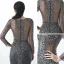 Illusion Champagne Transparentes Robe De Soirée 2019 Trompette / Sirène V-Cou Manches Longues Paillettes Perlage Train De Balayage Robe De Ceremonie