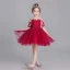 Chic / Beautiful Burgundy See-through Flower Girl Dresses 2019 Ball Gown Scoop Neck Short Sleeve Appliques Lace Rhinestone Short Ruffle Wedding Party Dresses