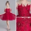 Chic / Beautiful Burgundy See-through Flower Girl Dresses 2019 Ball Gown Scoop Neck Short Sleeve Appliques Lace Rhinestone Short Ruffle Wedding Party Dresses