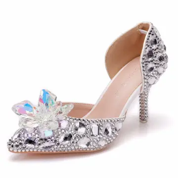 Cendrillon Argenté Cristal Chaussure De Mariée 2023 7 Cm Mariage Talons Aiguilles À Bout Pointu Chaussure De Mariée Talons Hauts