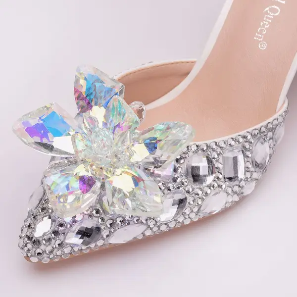 Cendrillon Argenté Cristal Chaussure De Mariée 2023 7 cm Mariage Talons Aiguilles À Bout Pointu Chaussure De Mariée Talons Hauts