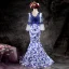 Chinese style White Royal Blue Evening Dresses  2017 Trumpet / Mermaid V-Neck Long Sleeve Appliques Lace Court Train Ruffle Backless Formal Dresses