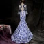 Chinese style White Royal Blue Evening Dresses  2017 Trumpet / Mermaid V-Neck Long Sleeve Appliques Lace Court Train Ruffle Backless Formal Dresses