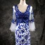 Chinese style White Royal Blue Evening Dresses  2017 Trumpet / Mermaid V-Neck Long Sleeve Appliques Lace Court Train Ruffle Backless Formal Dresses