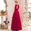 Chic / Beautiful Burgundy Evening Dresses  2017 A-Line / Princess Scoop Neck Sleeveless Beading Pearl Sash Floor-Length / Long Backless Formal Dresses