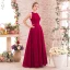 Chic / Beautiful Burgundy Evening Dresses  2017 A-Line / Princess Scoop Neck Sleeveless Beading Pearl Sash Floor-Length / Long Backless Formal Dresses