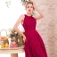 Chic / Beautiful Burgundy Evening Dresses  2017 A-Line / Princess Scoop Neck Sleeveless Beading Pearl Sash Floor-Length / Long Backless Formal Dresses