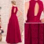 Chic / Beautiful Burgundy Evening Dresses  2017 A-Line / Princess Scoop Neck Sleeveless Beading Pearl Sash Floor-Length / Long Backless Formal Dresses
