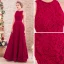 Chic / Beautiful Burgundy Evening Dresses  2017 A-Line / Princess Scoop Neck Sleeveless Beading Pearl Sash Floor-Length / Long Backless Formal Dresses