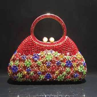 Vintage Retro Red Pearl Rhinestone Clutch Bags 2022 Metal Cocktail Party