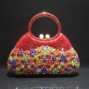 Vintage Röd Pärla Rhinestone Kuvertväska 2022 Metall Fest
