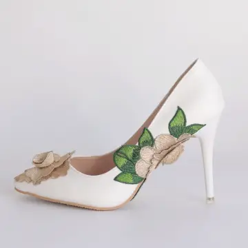 Mode Beige Brodé Promo Escarpins Talons Hauts 2025 9 Cm Talons Aiguilles À Bout Pointu Escarpins