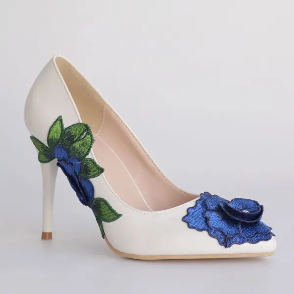 Fashion Beige Embroidered Prom Pumps High Heels 2025 9 cm Stiletto Heels Pointed Toe Pumps