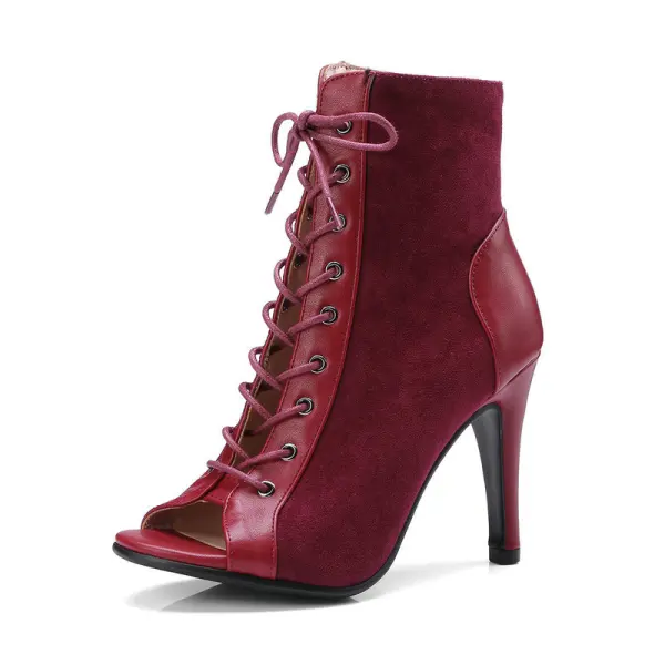 Roman Black Street Wear Suede Womens Boots 2022 9 cm Stiletto Heels Open / Peep Toe Womens Boots