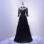 Chinese style Navy Blue Prom Dresses 2017 A-Line / Princess High Neck 3/4 Sleeve Appliques Lace Pearl Floor-Length / Long Ruffle Pierced Formal Dresses