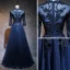 Chinese style Navy Blue Prom Dresses 2017 A-Line / Princess High Neck 3/4 Sleeve Appliques Lace Pearl Floor-Length / Long Ruffle Pierced Formal Dresses
