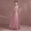 Modern / Fashion Candy Pink Evening Dresses  2018 A-Line / Princess Amazing / Unique V-Neck Sleeveless Appliques Lace Rhinestone Sash Floor-Length / Long Backless Formal Dresses
