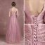 Modern / Fashion Candy Pink Evening Dresses  2018 A-Line / Princess Amazing / Unique V-Neck Sleeveless Appliques Lace Rhinestone Sash Floor-Length / Long Backless Formal Dresses