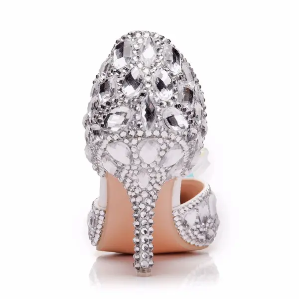 Cendrillon Argenté Cristal Chaussure De Mariée 2023 7 cm Mariage Talons Aiguilles À Bout Pointu Chaussure De Mariée Talons Hauts