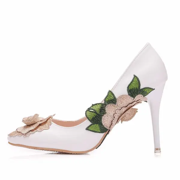 Fashion Beige Embroidered Prom Pumps High Heels 2025 9 cm Stiletto Heels Pointed Toe Pumps