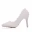Elegante Witte Parel Kant Bloem Bruidsschoenen 2025 9 cm Naaldhakken / Stiletto Spitse Neus Huwelijk Pumps Hoge Hakken