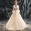 Chic / Belle Salle Robe De Mariée 2017 En Dentelle Paillettes Appliques Fleur Dos Nu Encolure Dégagée Manches Longues Cathedral Train Champagne Princesse