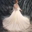 Chic / Belle Salle Robe De Mariée 2017 En Dentelle Paillettes Appliques Fleur Dos Nu Encolure Dégagée Manches Longues Cathedral Train Champagne Princesse