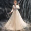 Chic / Belle Salle Robe De Mariée 2017 En Dentelle Paillettes Appliques Fleur Dos Nu Encolure Dégagée Manches Longues Cathedral Train Champagne Princesse