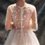 Chic / Belle Salle Robe De Mariée 2017 En Dentelle Paillettes Appliques Fleur Dos Nu Encolure Dégagée Manches Longues Cathedral Train Champagne Princesse