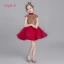 Chinese style Burgundy Flower Girl Dresses 2019 Ball Gown High Neck Cap Sleeves Appliques Lace Rhinestone Short Ruffle Wedding Party Dresses