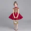 Chinese style Burgundy Flower Girl Dresses 2019 Ball Gown High Neck Cap Sleeves Appliques Lace Rhinestone Short Ruffle Wedding Party Dresses